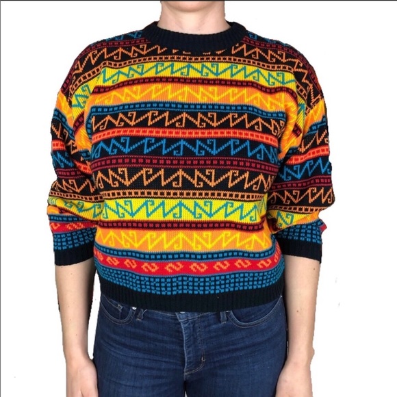 Vintage Sweaters - VINTAGE striped chunky trendy crewneck sweater